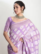 Janasya Lavender Silk Blend Geometric Jacquard Saree - Distacart