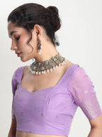 Janasya Lavender Silk Blend Geometric Jacquard Saree - Distacart
