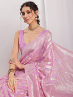 Janasya Lavender Silk Blend Floral Jacquard Saree - Distacart