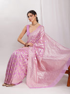 Janasya Lavender Silk Blend Floral Jacquard Saree - Distacart