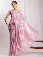 Janasya Lavender Silk Blend Floral Jacquard Saree - Distacart