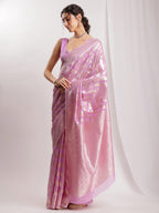 Janasya Lavender Silk Blend Floral Jacquard Saree - Distacart
