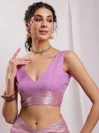 Janasya Lavender Silk Blend Floral Jacquard Saree - Distacart