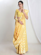 Janasya Yellow Silk Blend Floral Jacquard Saree - Distacart