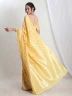 Janasya Yellow Silk Blend Floral Jacquard Saree - Distacart