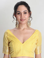 Janasya Yellow Silk Blend Floral Jacquard Saree - Distacart