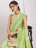 Janasya Green Silk Blend Geometric Jacquard Saree - Distacart