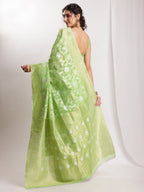 Janasya Green Silk Blend Geometric Jacquard Saree - Distacart