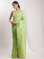 Janasya Green Silk Blend Geometric Jacquard Saree - Distacart