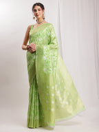 Janasya Green Silk Blend Geometric Jacquard Saree - Distacart