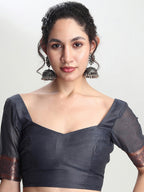 Janasya Dark Grey Silk Blend Floral Jacquard Saree - Distacart