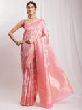 Janasya Peach Silk Blend Geometric Jacquard Saree - Distacart