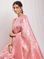 Janasya Peach Silk Blend Geometric Jacquard Saree - Distacart