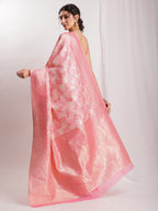 Janasya Peach Silk Blend Geometric Jacquard Saree - Distacart