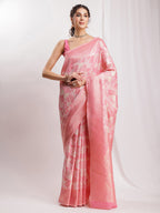 Janasya Peach Silk Blend Geometric Jacquard Saree - Distacart