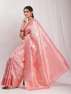 Janasya Peach Silk Blend Geometric Jacquard Saree - Distacart