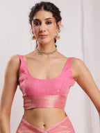 Janasya Peach Silk Blend Geometric Jacquard Saree - Distacart