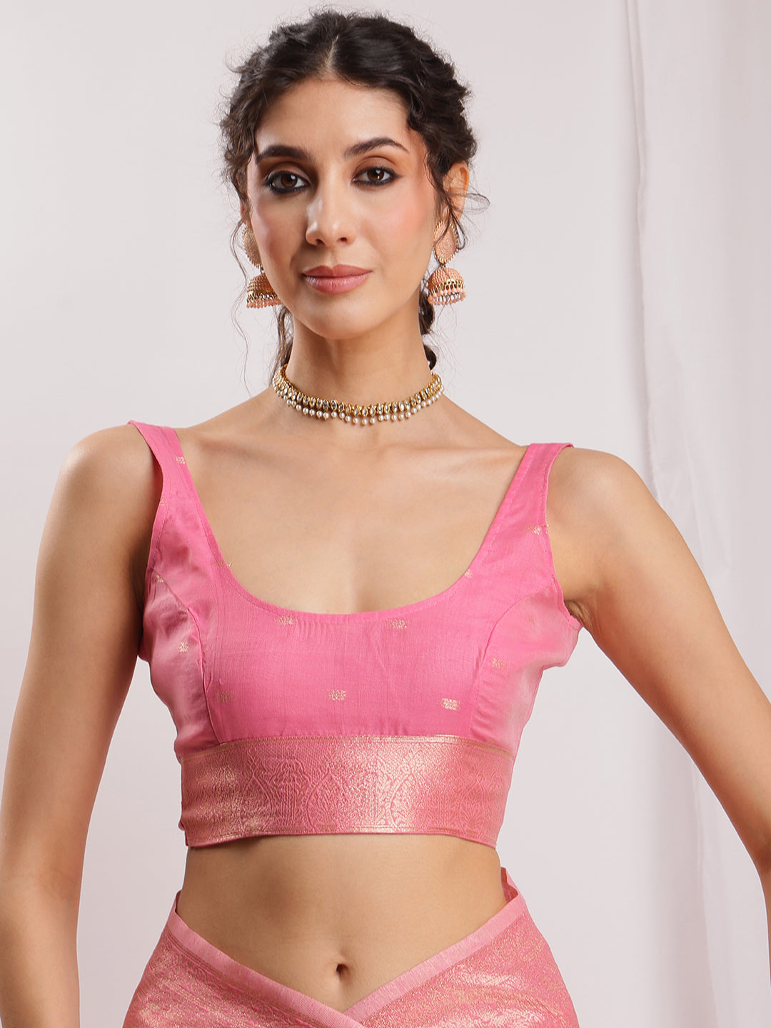 Janasya Peach Silk Blend Geometric Jacquard Saree - Distacart