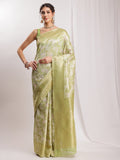 Janasya Green Silk Blend Geometric Jacquard Saree - Distacart