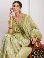 Janasya Green Silk Blend Geometric Jacquard Saree - Distacart