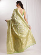 Janasya Green Silk Blend Geometric Jacquard Saree - Distacart