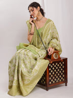 Janasya Green Silk Blend Geometric Jacquard Saree - Distacart