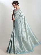Janasya Sky Blue Silk Blend Geometric Jacquard Saree - Distacart