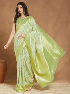 Janasya Light Green Silk Blend Geometric Jacquard Saree - Distacart