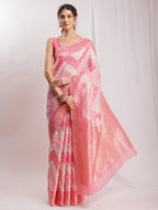 Janasya Peach Silk Blend Geometric Jacquard Saree - Distacart