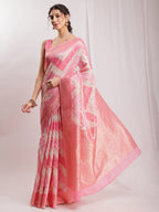 Janasya Peach Silk Blend Geometric Jacquard Saree - Distacart