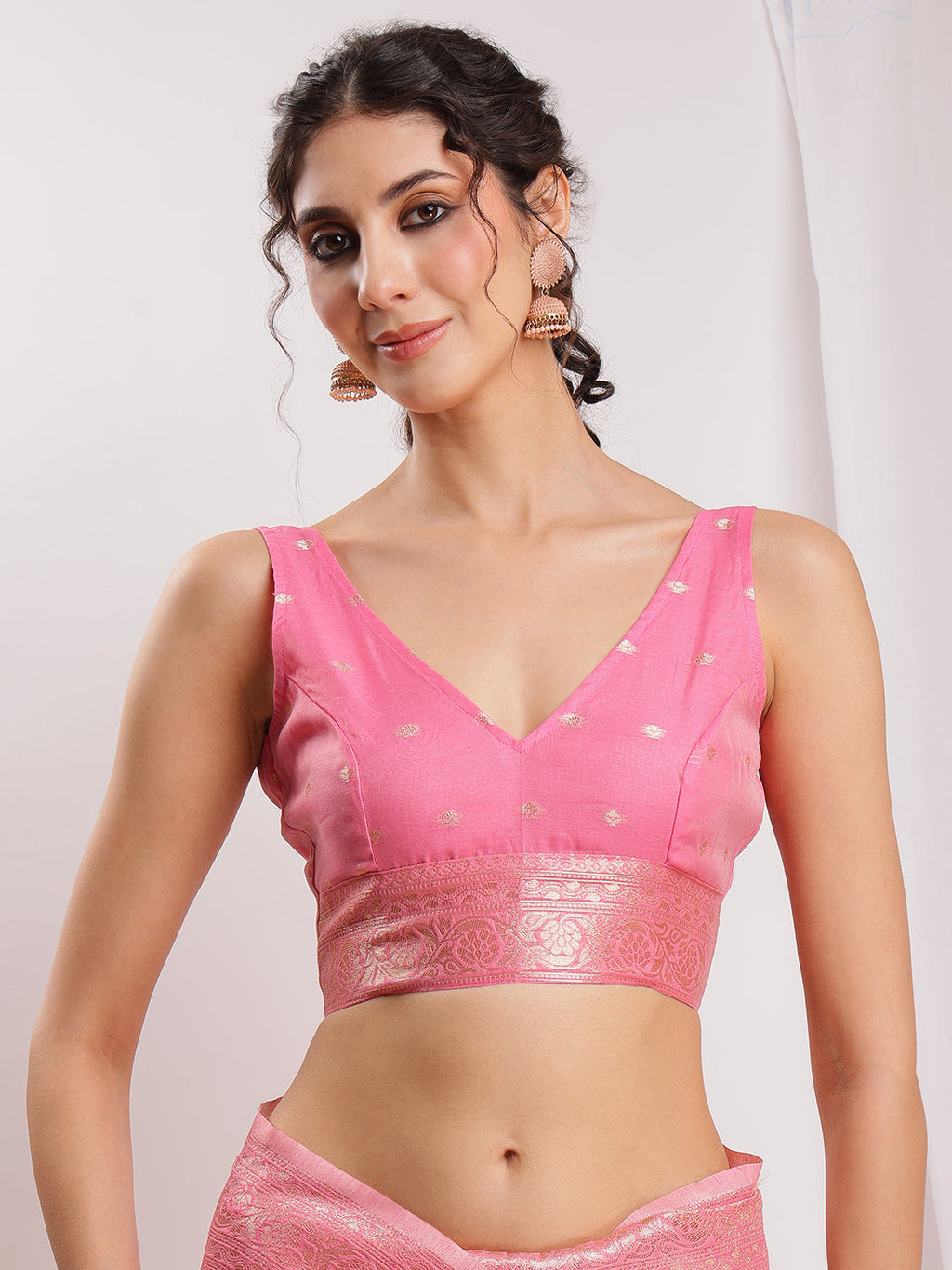 Janasya Peach Silk Blend Geometric Jacquard Saree - Distacart