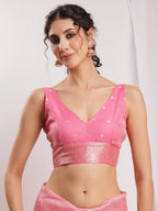 Janasya Peach Silk Blend Geometric Jacquard Saree - Distacart