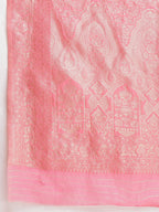 Janasya Peach Silk Blend Geometric Jacquard Saree - Distacart