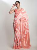 Janasya Peach Silk Blend Geometric Jacquard Saree - Distacart