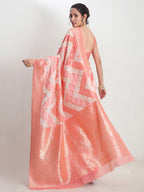 Janasya Peach Silk Blend Geometric Jacquard Saree - Distacart