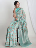 Janasya Light Blue Silk Blend Geometric Jacquard Saree - Distacart