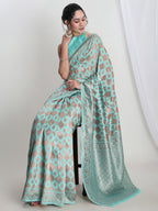 Janasya Light Blue Silk Blend Geometric Jacquard Saree - Distacart