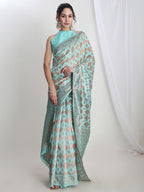 Janasya Light Blue Silk Blend Geometric Jacquard Saree - Distacart