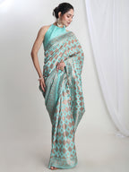 Janasya Light Blue Silk Blend Geometric Jacquard Saree - Distacart