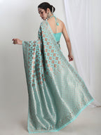 Janasya Light Blue Silk Blend Geometric Jacquard Saree - Distacart