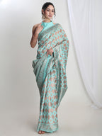 Janasya Light Blue Silk Blend Geometric Jacquard Saree - Distacart