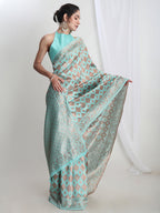 Janasya Light Blue Silk Blend Geometric Jacquard Saree - Distacart