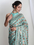 Janasya Light Blue Silk Blend Geometric Jacquard Saree - Distacart