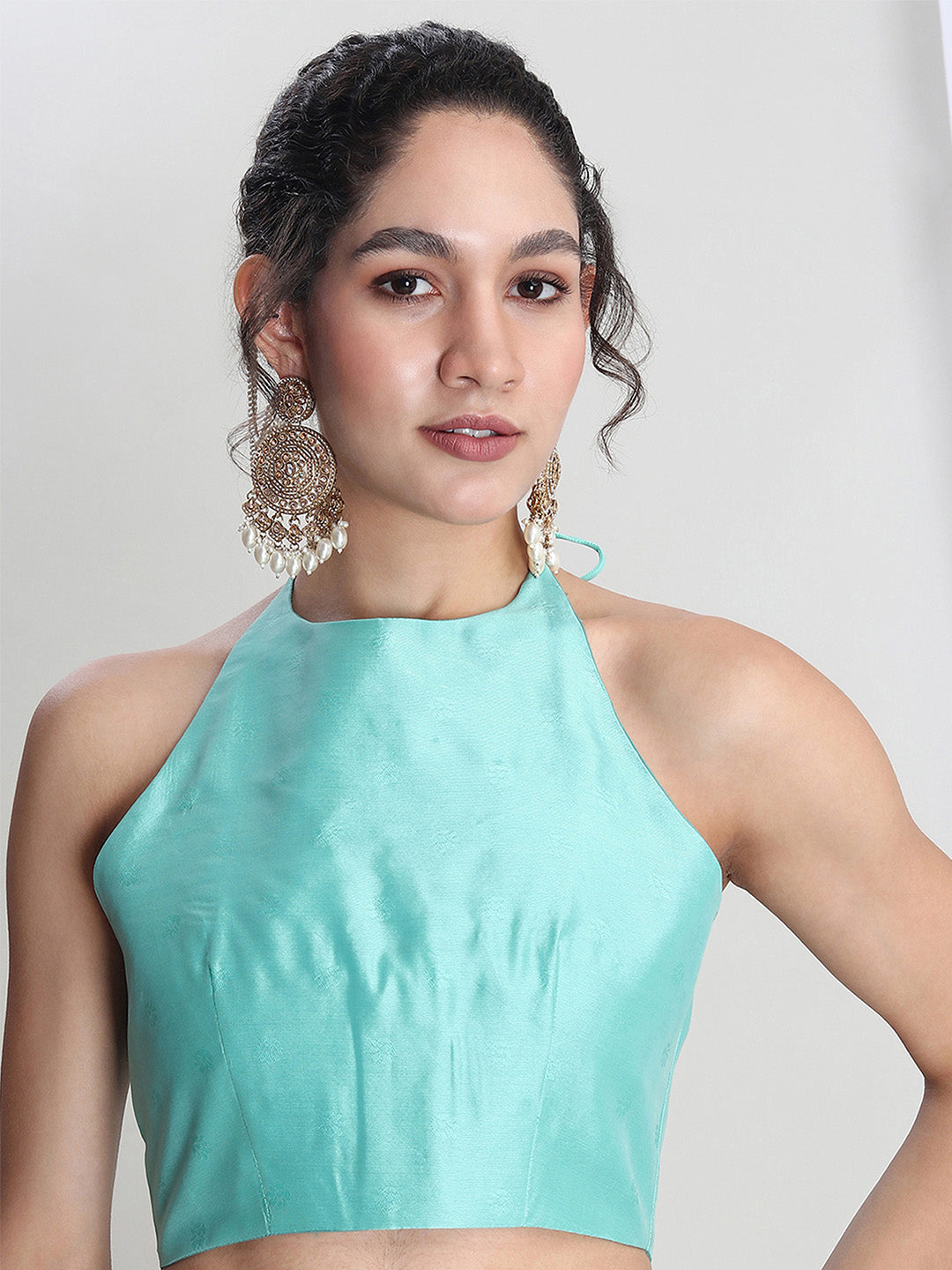 Janasya Light Blue Silk Blend Geometric Jacquard Saree - Distacart