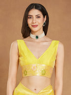 Janasya Yellow Silk Blend Floral Jacquard Saree - Distacart