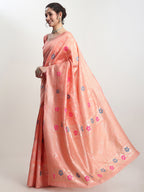 Janasya Peach Silk Blend Floral Jacquard Saree - Distacart