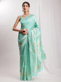 Janasya Sea Green Silk Blend Floral Jacquard Saree - Distacart