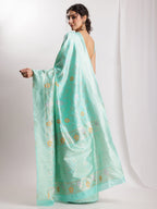 Janasya Sea Green Silk Blend Floral Jacquard Saree - Distacart