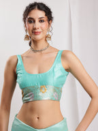 Janasya Sea Green Silk Blend Floral Jacquard Saree - Distacart
