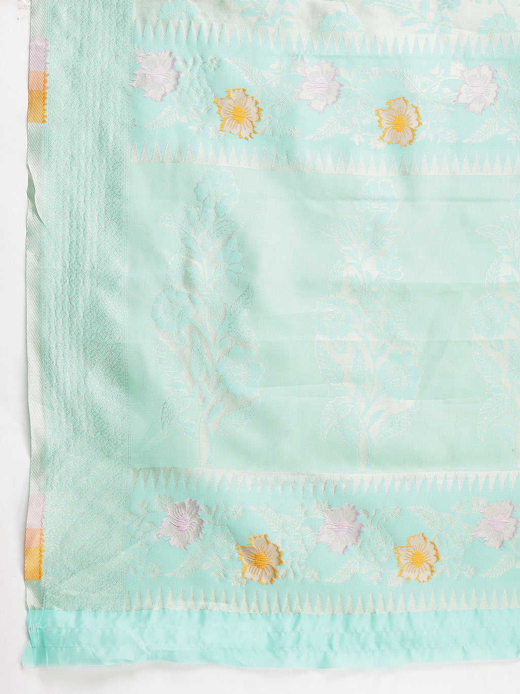 Janasya Sea Green Silk Blend Floral Jacquard Saree - Distacart